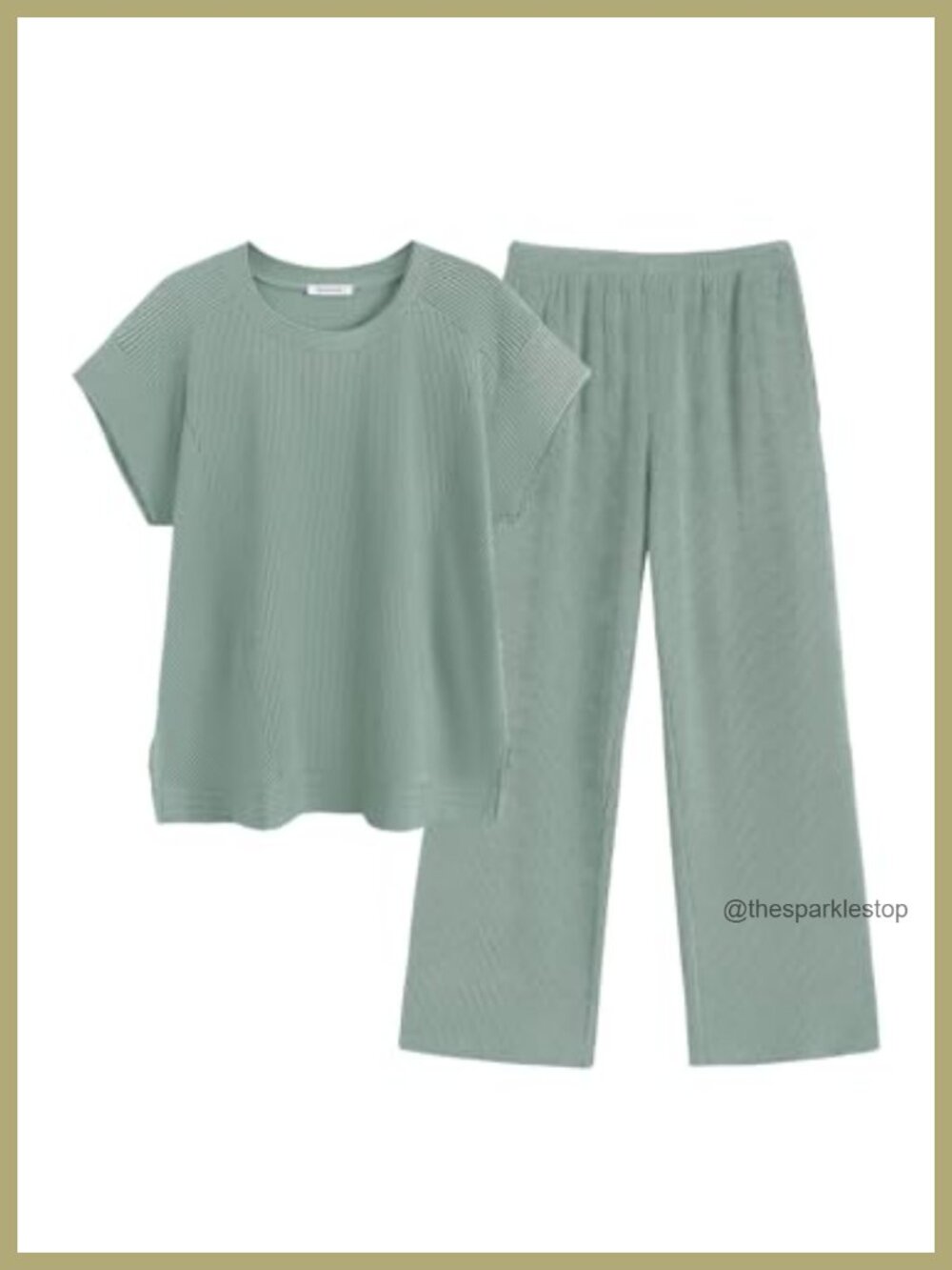 Ribbed Knit Short Sleeve & Wide Leg Pant Two Piece Set